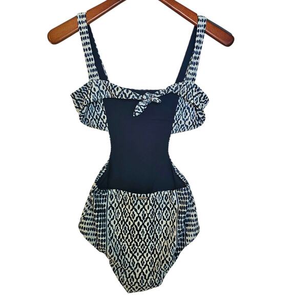 Mara Hoffman Listello Blue & White Mina Bandeau Cutout One Piece Swimsuit - Picture 5 of 7